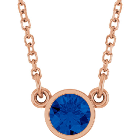14K Gold Round Lab-Grown Blue Sapphire Bezel-Set Solitaire Birthstone Necklace II - Rose Gold