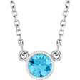 Platinum Round Natural Aquamarine Bezel-Set Solitaire Birthstone Necklace II