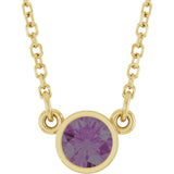 14K Gold Round Lab-Grown Alexandrite Bezel-Set Solitaire Birthstone Necklace II - Yellow Gold