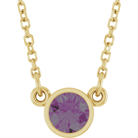 14K Gold Round Lab-Grown Alexandrite Bezel-Set Solitaire Birthstone Necklace II - Yellow Gold