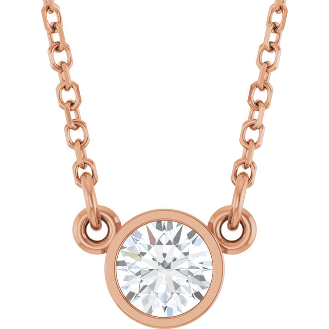 14K Gold Round Natural Diamond Bezel-Set Solitaire Birthstone Necklace - Rose Gold