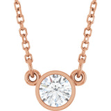 14K Gold Round Lab-Grown Moissanite Bezel-Set Solitaire Birthstone Necklace - Rose Gold