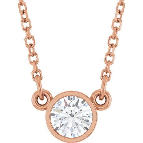 14K Gold Round Natural White Sapphire Bezel-Set Solitaire Birthstone Necklace - Rose Gold