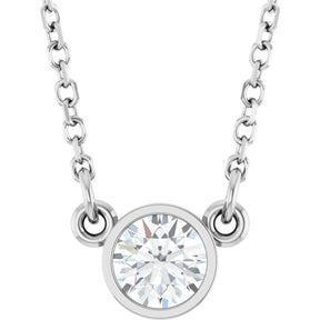Platinum Round Lab-Grown Moissanite Bezel-Set Solitaire Birthstone Necklace