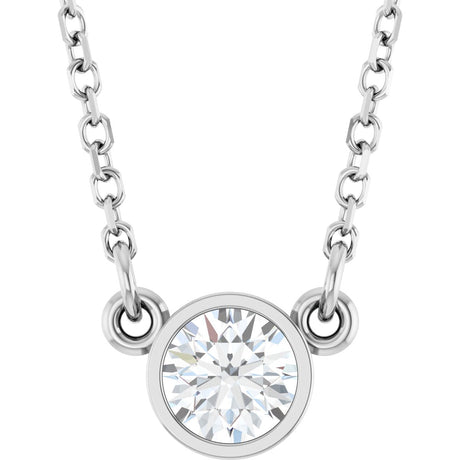 14K Gold Round Natural White Sapphire Bezel-Set Solitaire Birthstone Necklace - White Gold