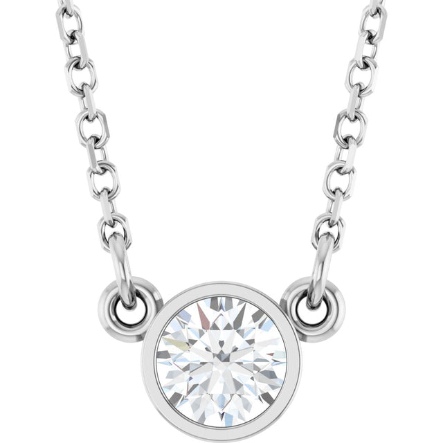 Platinum Round Natural Diamond Bezel-Set Solitaire Birthstone Necklace