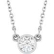 Platinum Round Natural White Sapphire Bezel-Set Solitaire Birthstone Necklace