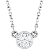 Platinum Round Natural White Sapphire Bezel-Set Solitaire Birthstone Necklace