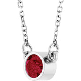 14K Gold Round Lab-Grown Ruby Bezel-Set Solitaire Birthstone Necklace II - White Gold - view 2