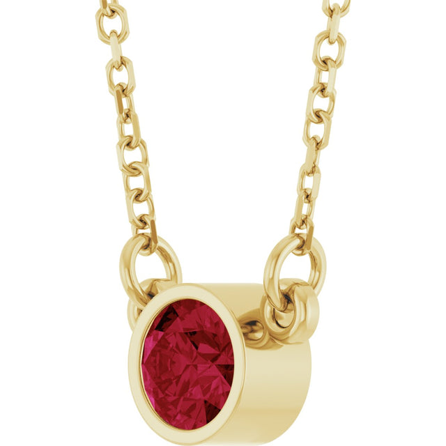 14K Gold Round Lab-Grown Ruby Bezel-Set Solitaire Birthstone Necklace II - Yellow Gold - view 2