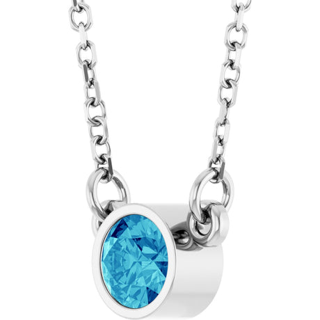 Platinum Round Natural Blue Zircon Bezel-Set Solitaire Birthstone Necklace II - view 2