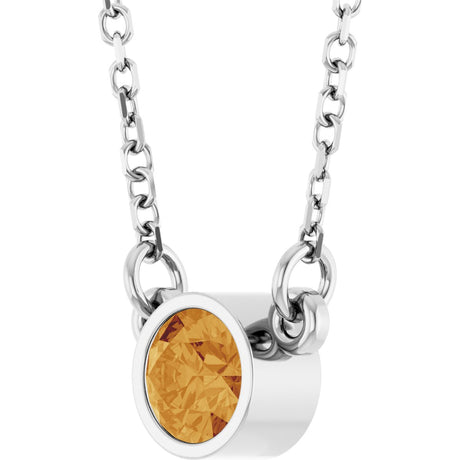 Platinum Round Natural Citrine Bezel-Set Solitaire Birthstone Necklace II - view 2