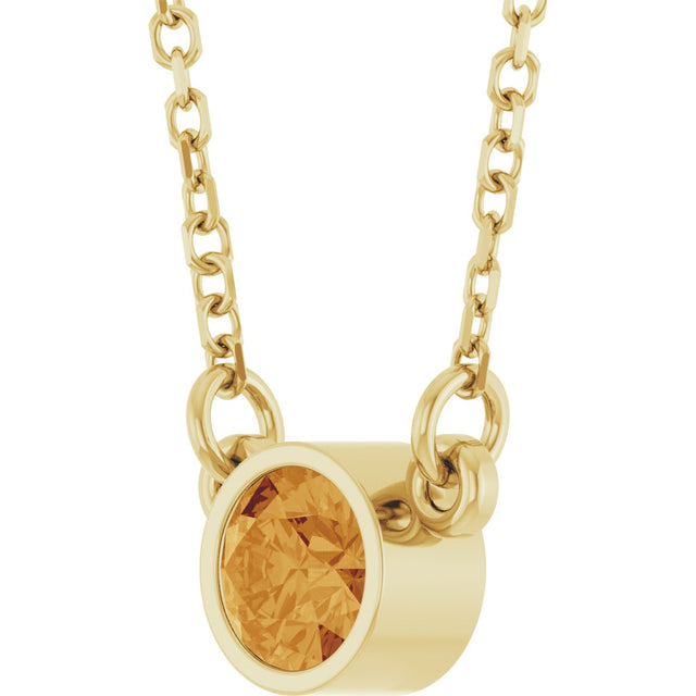 14K Gold Round Natural Citrine Bezel-Set Solitaire Birthstone Necklace - Yellow Gold - view 2