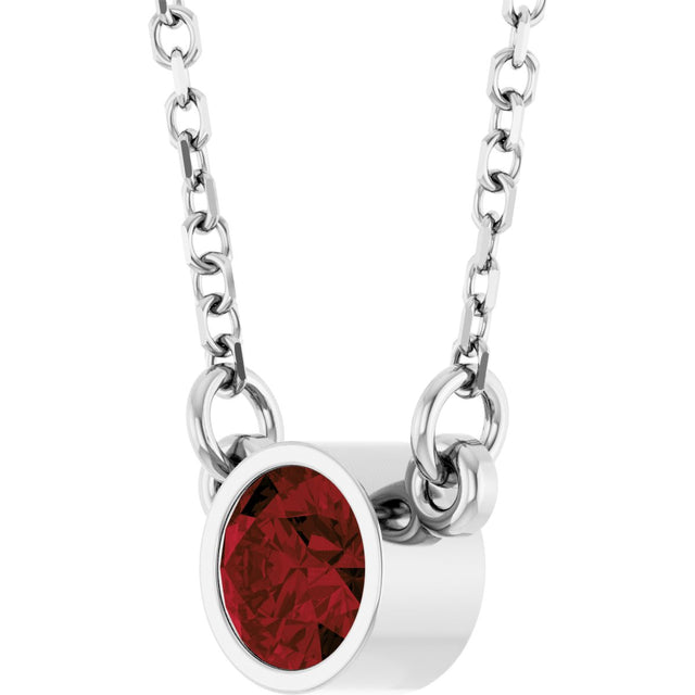 Platinum Round Natural Mozambique Garnet Bezel-Set Solitaire Birthstone Necklace II - view 2