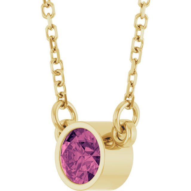 14K Gold Round Natural Pink Tourmaline Bezel-Set Solitaire Birthstone Necklace - Yellow Gold - view 2
