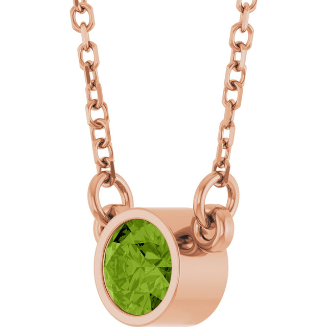 14K Gold Round Natural Peridot Bezel-Set Solitaire Birthstone Necklace - Rose Gold - view 2