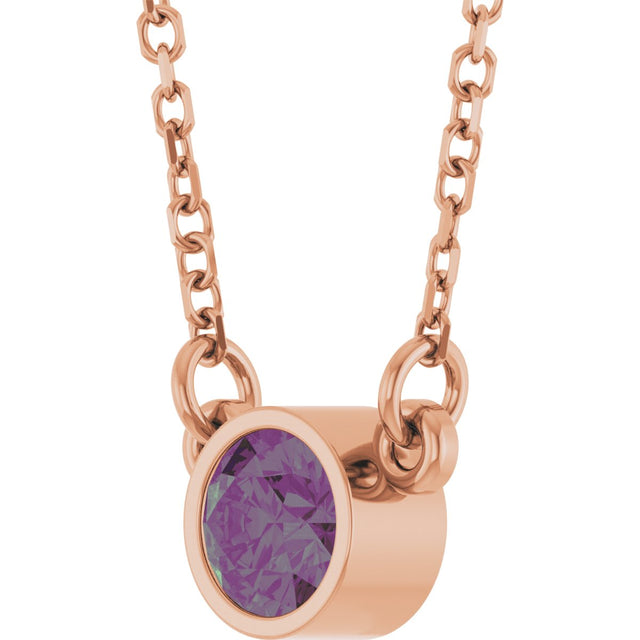 14K Gold Round Lab-Grown Alexandrite Bezel-Set Solitaire Birthstone Necklace II - Rose Gold - view 2