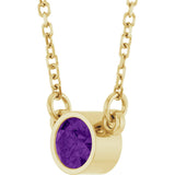 14K Gold Round Natural Amethyst Bezel-Set Solitaire Birthstone Necklace - Yellow Gold - view 2