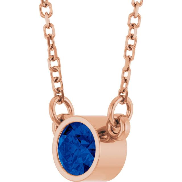 14K Gold Round Lab-Grown Blue Sapphire Bezel-Set Solitaire Birthstone Necklace II - Rose Gold - view 2