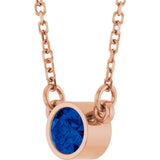 14K Gold Round Natural Blue Sapphire Bezel-Set Solitaire Birthstone Necklace II - Rose Gold - view 2