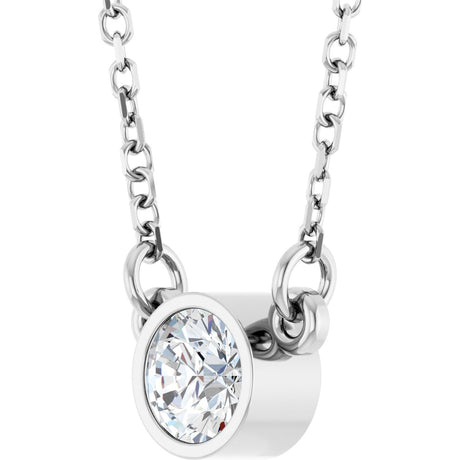 Platinum Round Natural White Sapphire Bezel-Set Solitaire Birthstone Necklace - view 2