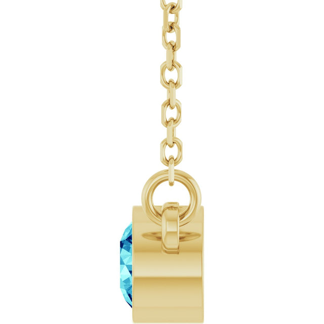 14K Gold Round Natural Blue Zircon Bezel-Set Solitaire Birthstone Necklace - Yellow Gold - view 3
