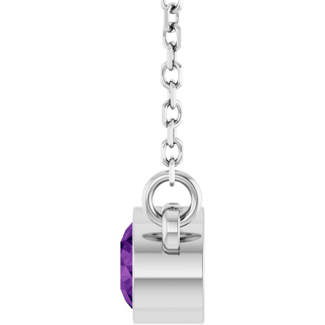 14K Gold Round Natural Amethyst Bezel-Set Solitaire Birthstone Necklace - White Gold - view 3