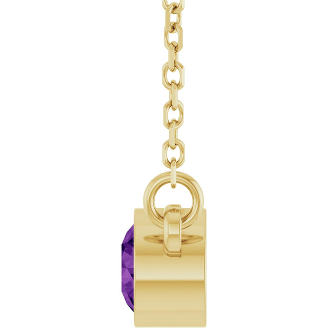 14K Gold Round Natural Amethyst Bezel-Set Solitaire Birthstone Necklace - Yellow Gold - view 3