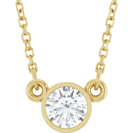 14K Gold Round Natural Diamond Bezel-Set Solitaire Birthstone Necklace - Yellow Gold