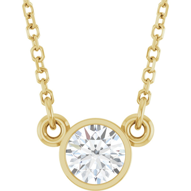 14K Gold Round Natural Diamond Bezel-Set Solitaire Birthstone Necklace - Yellow Gold