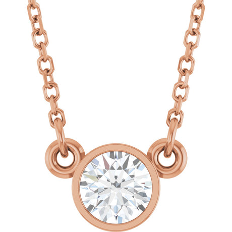 14K Gold Round Natural Diamond Bezel-Set Solitaire Birthstone Necklace - Rose Gold