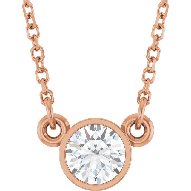14K Gold Round Natural Diamond Bezel-Set Solitaire Birthstone Necklace - Rose Gold
