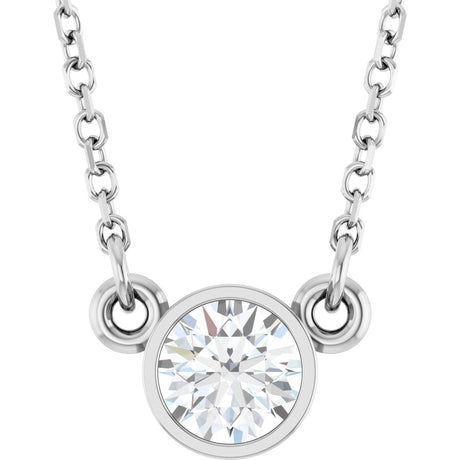 14K Gold Round Natural Diamond Bezel-Set Solitaire Birthstone Necklace - White Gold