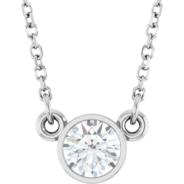 14K Gold Round Natural Diamond Bezel-Set Solitaire Birthstone Necklace - White Gold