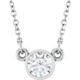 14K Gold Round Lab-Grown Diamond Bezel-Set Solitaire Birthstone Necklace - White Gold