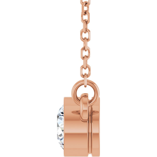 14K Gold Round Lab-Grown Diamond Bezel-Set Solitaire Birthstone Necklace - Rose Gold - view 3