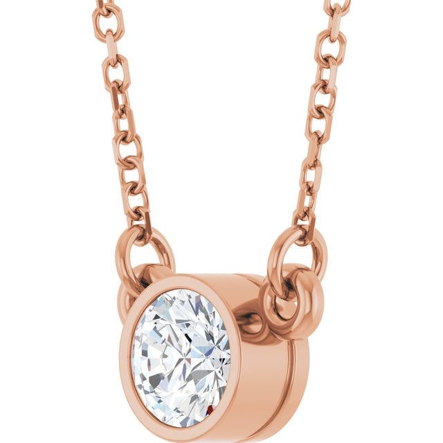 14K Gold Round Lab-Grown Diamond Bezel-Set Solitaire Birthstone Necklace - Rose Gold - view 2