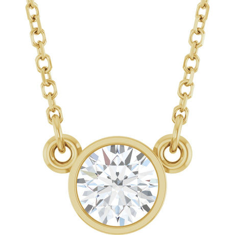 14K Gold Round Natural Diamond Bezel-Set Solitaire Birthstone Necklace - Yellow Gold