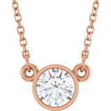 14K Gold Round Natural Diamond Bezel-Set Solitaire Birthstone Necklace - Rose Gold