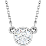 14K Gold Round Natural Diamond Bezel-Set Solitaire Birthstone Necklace - White Gold
