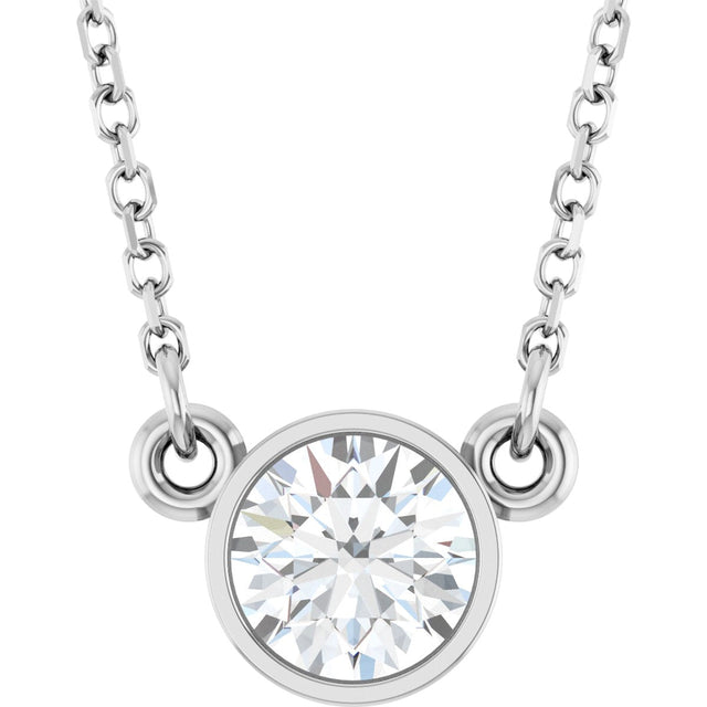 14K Gold Round Natural Diamond Bezel-Set Solitaire Birthstone Necklace - White Gold