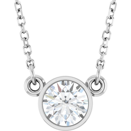14K Gold Round Lab-Grown Diamond Bezel-Set Solitaire Birthstone Necklace - White Gold