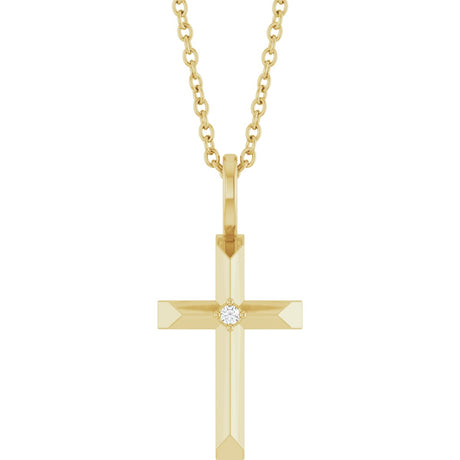 14K Gold Round Natural Diamond Accented Cross Necklace or Pendant – 0075 CTW - Yellow Gold