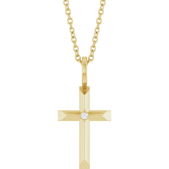 14K Gold Round Natural Diamond Accented Cross Necklace or Pendant – 0075 CTW - Yellow Gold