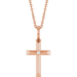 14K Gold Round Natural Diamond Accented Cross Necklace or Pendant – 0075 CTW - Rose Gold