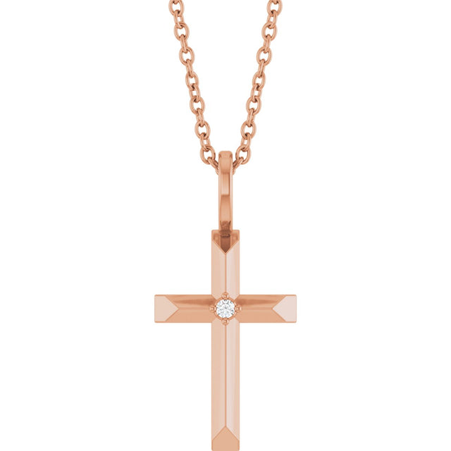 14K Gold Round Natural Diamond Accented Cross Necklace or Pendant – 0075 CTW - Rose Gold