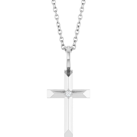 14K Gold Round Natural Diamond Accented Cross Necklace or Pendant – 0075 CTW - White Gold