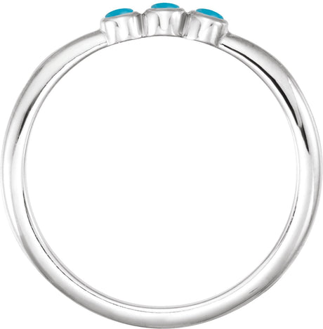 Platinum Round Natural Turquoise Rose-Cut Stackable Ring – 2mm Stones - view 2
