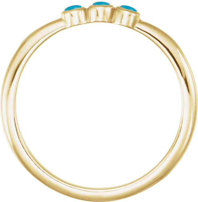 14K Gold Round Natural Turquoise Rose-Cut Stackable Ring – 2mm Stones - Yellow Gold - view 2