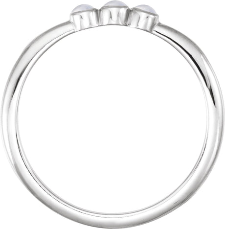 Platinum Round Natural Rainbow Moonstone Rose-Cut Stackable Ring – 2mm Stones - view 2